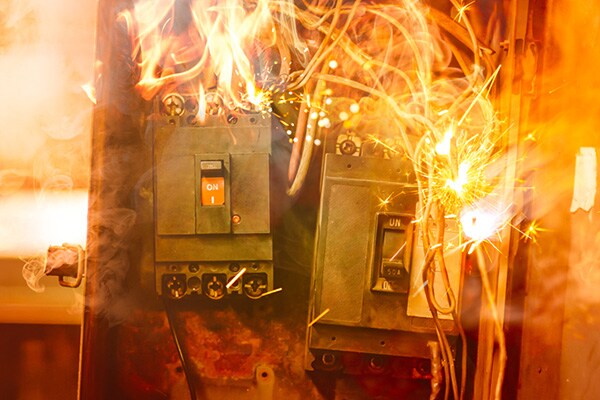 Electric box on fire in a commercial space