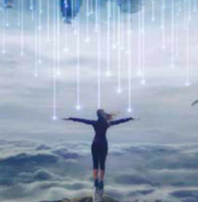 woman standing clouds arms outstretched