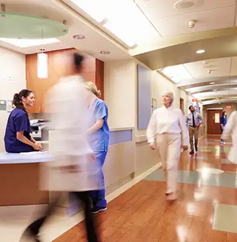 A busy hospital corridor