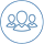 Blue line-illustration of silhouettes of three people within a circle