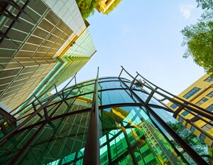 glass building greenery