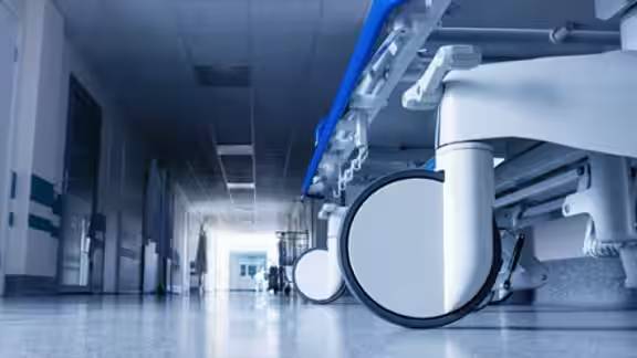 Close-up of the wheels of a stretcher in a hospiral