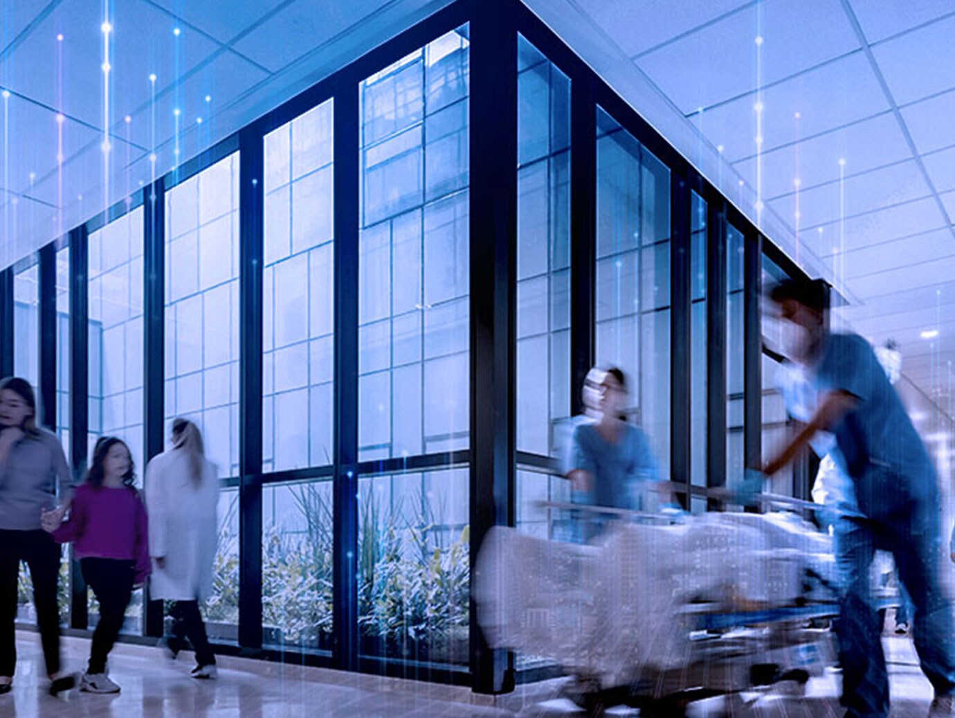 nurses and people hospital corridor