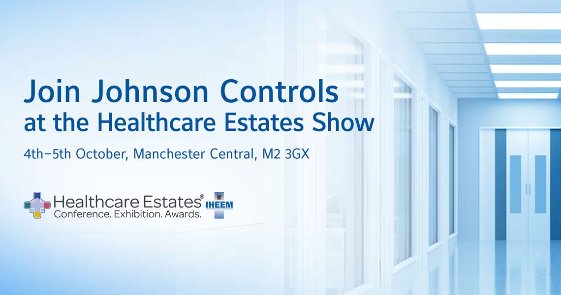 A hospital corridor, overlaid with a poster for the healthcare estates conference