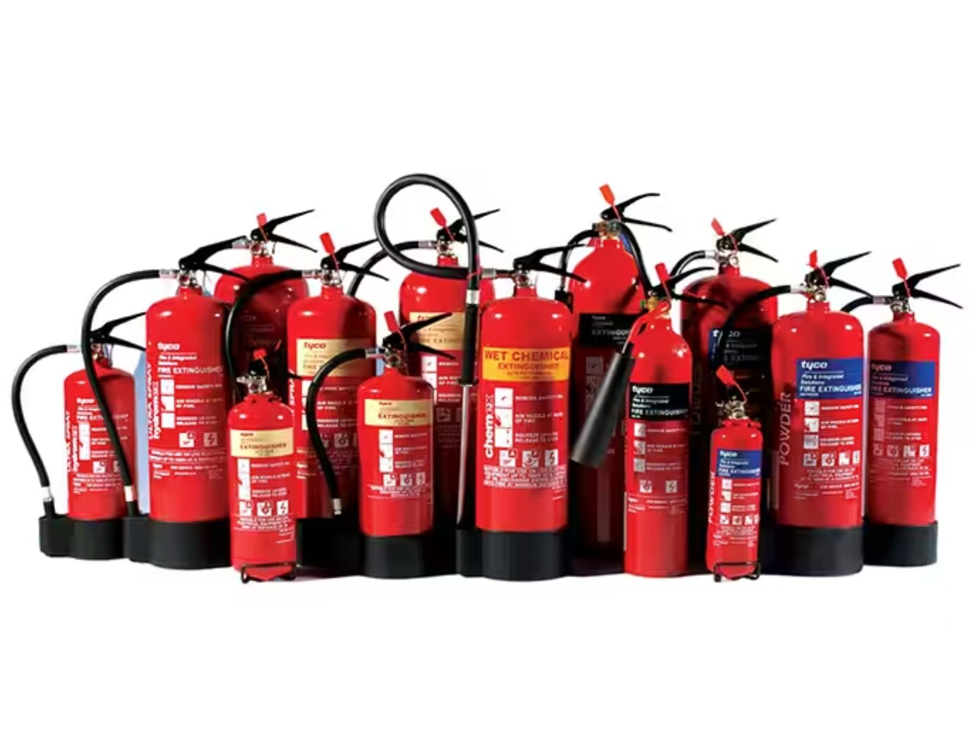 a collection of fire extinguishers