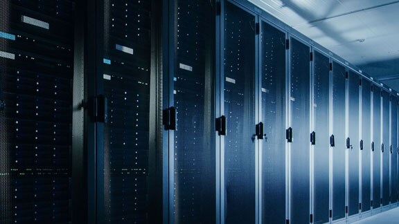 Angular view of a server room in a data center