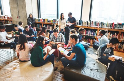 Students in college library