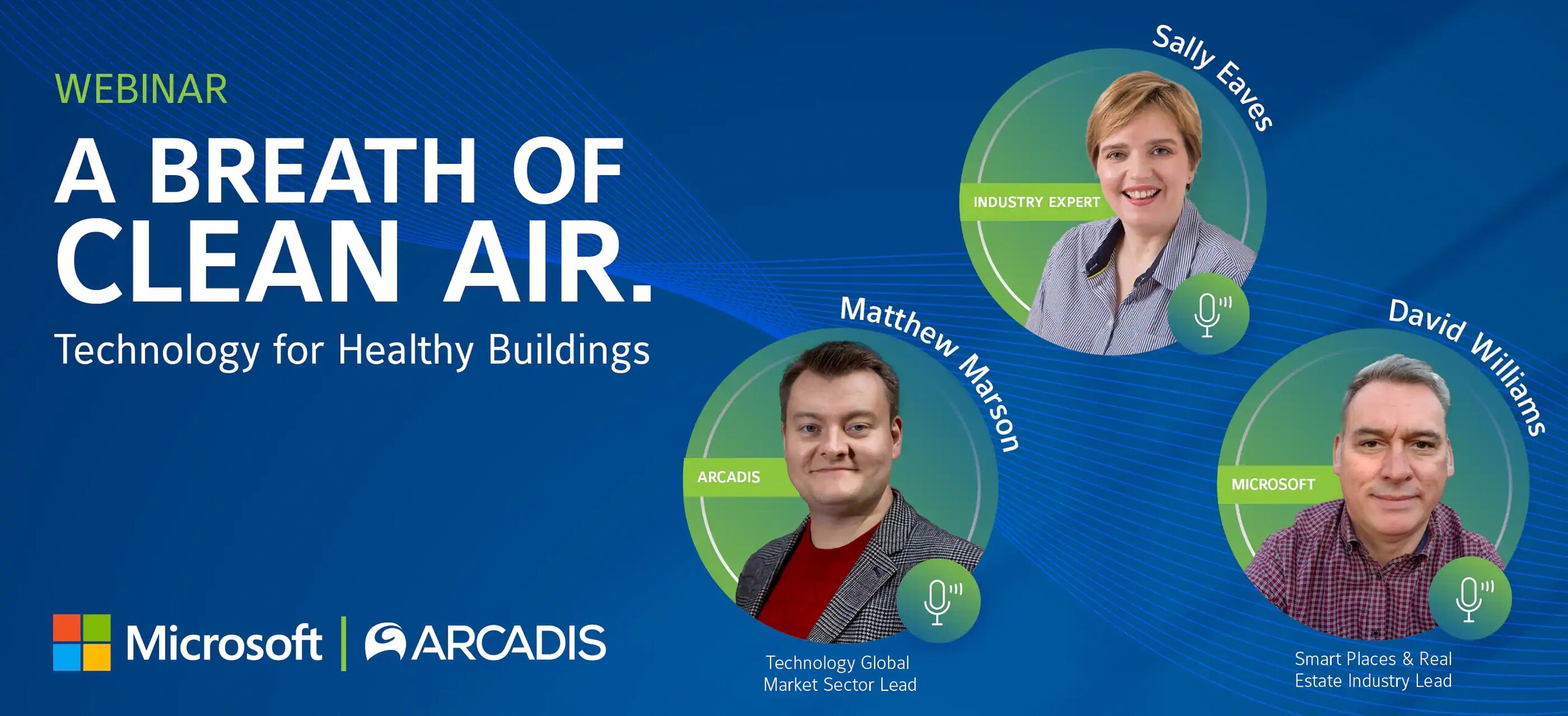 Webinar 'A Breath of Clean Air' poster with Sally Eaves, Matthew Marson and David Williams
