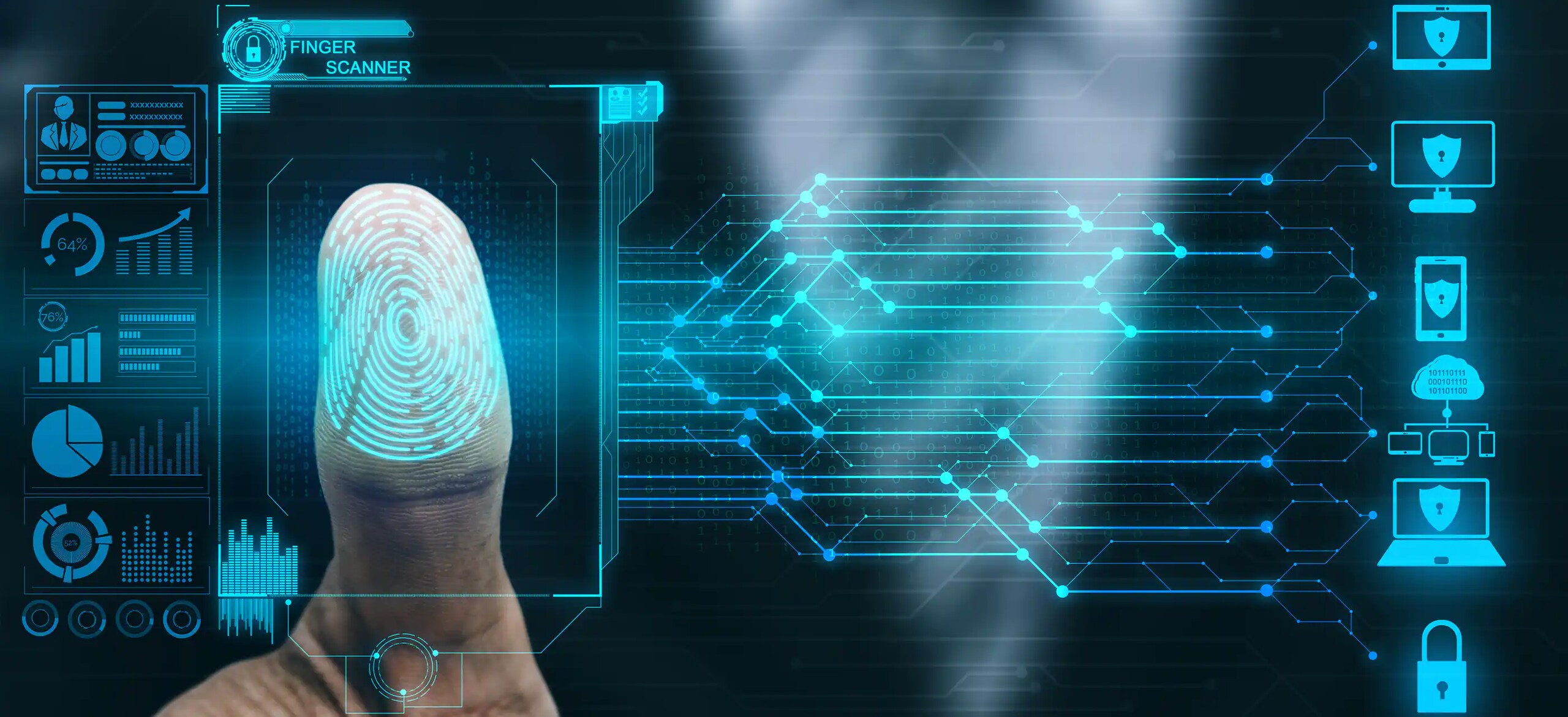 A fingerprint on glass with fingerprint scanning graphics