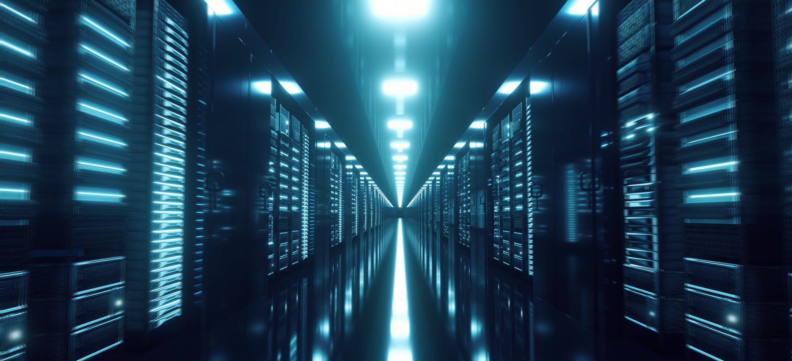 Motion blur shot of a data centre with data racks on each side