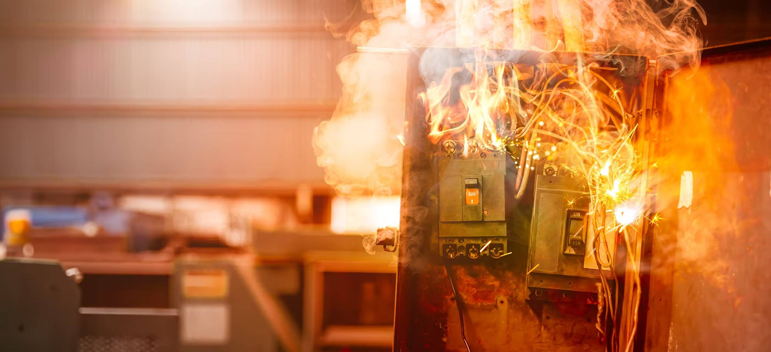 Electric box on fire in a commercial space