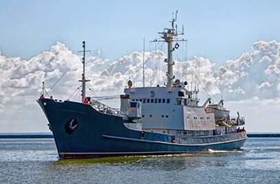 A fishing ship in the sea