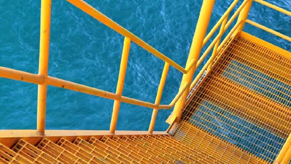 Metal staircase on oil rig