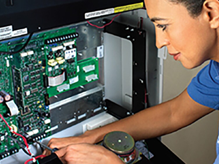 A woman checking network circuits