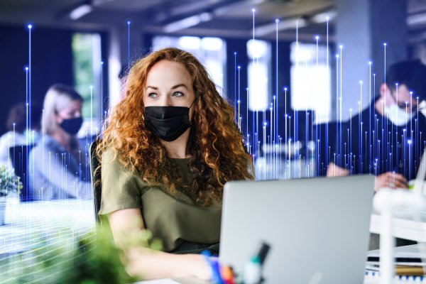 woman in a facemask looking away
