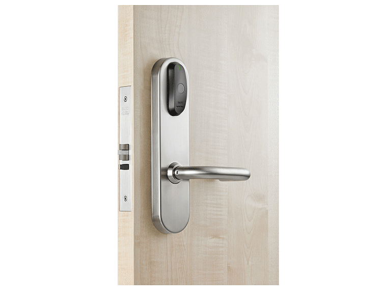 salto offline lock installed wooden door