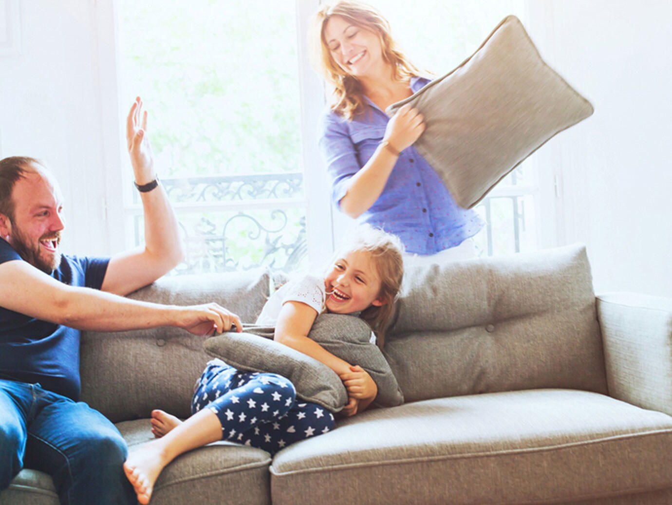 family in living room