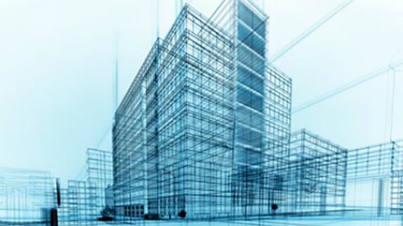 A three-dimensional blueprint of a building