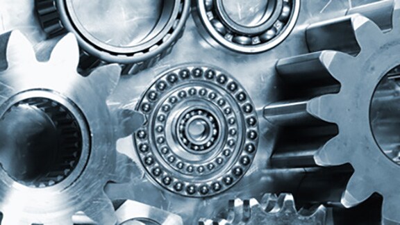 Close-up of a network of cogs