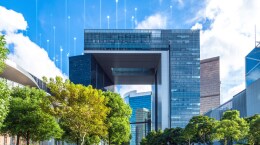 A building with a glass arch