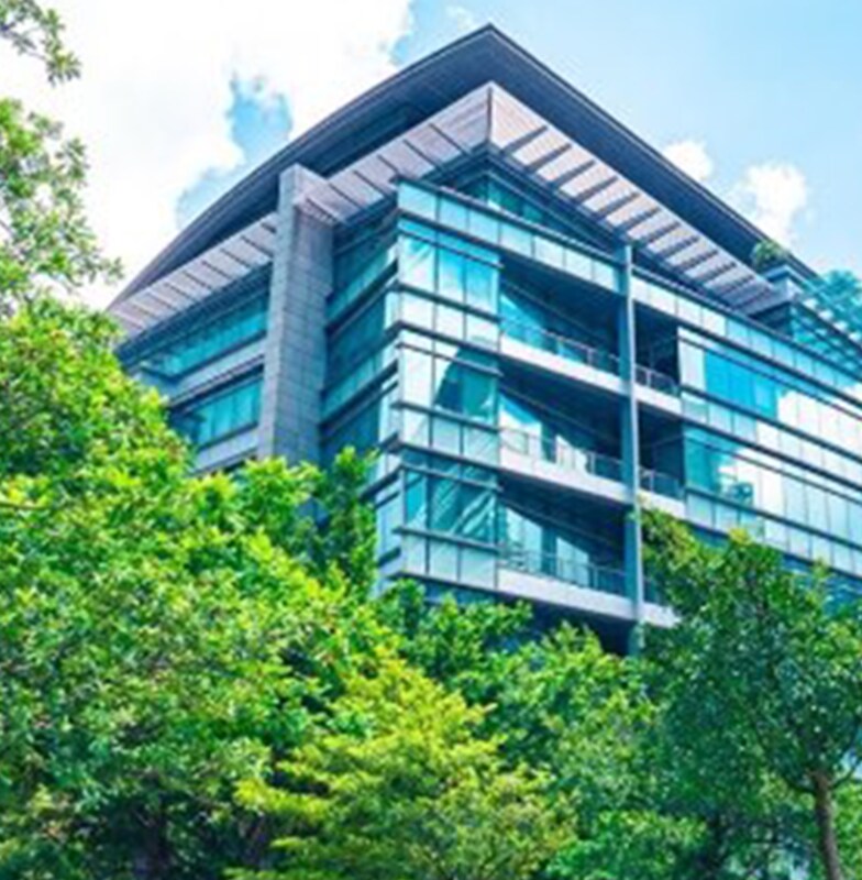 Building view with trees in front