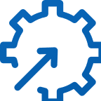 Icon of a upward slanting arrow enclosed in a gear