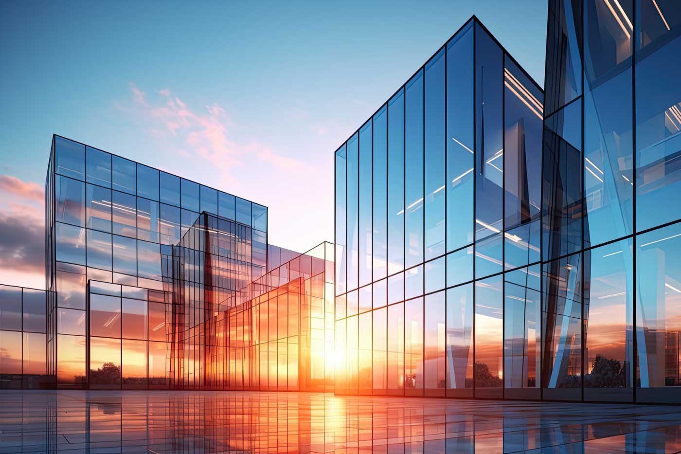 Buildings with sunset