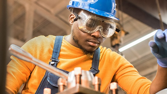 Man wearing Blue Helmet